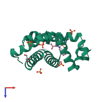 PDB entry 2eb9 coloured by chain, top view.