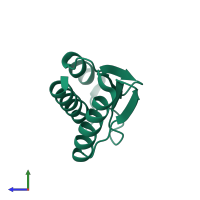 PDB entry 2ebb coloured by chain, side view.