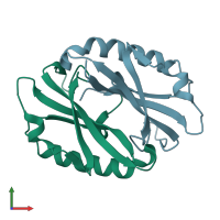 PDB entry 2ebe coloured by chain, front view.