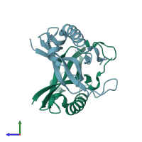 PDB entry 2ebe coloured by chain, side view.