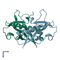 PDB entry 2ebe coloured by chain, top view.