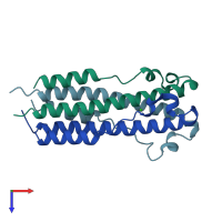 PDB entry 2ebo coloured by chain, top view.