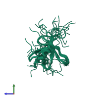 PDB entry 2ebp coloured by chain, ensemble of 20 models, side view.