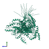 PDB entry 2ebt coloured by chain, ensemble of 20 models, side view.