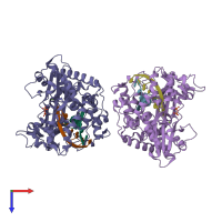 PDB entry 2ec0 coloured by chain, top view.