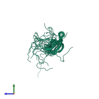 PDB entry 2ec3 coloured by chain, ensemble of 20 models, side view.