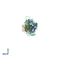 PDB entry 2ec6 coloured by chain, side view.