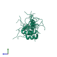 PDB entry 2ecc coloured by chain, ensemble of 20 models, side view.