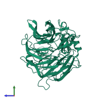 PDB entry 2ece coloured by chain, side view.
