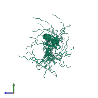 PDB entry 2ecn coloured by chain, ensemble of 20 models, side view.