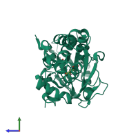PDB entry 2ecq coloured by chain, side view.