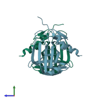 PDB entry 2ecr coloured by chain, side view.