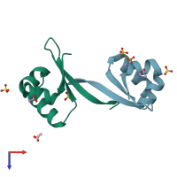 PDB entry 2ecs coloured by chain, top view.