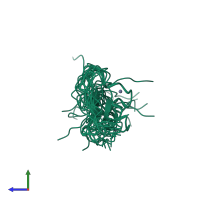 PDB entry 2ect coloured by chain, ensemble of 20 models, side view.