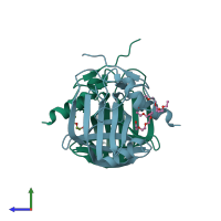 PDB entry 2ecu coloured by chain, side view.