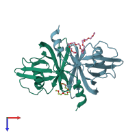 PDB entry 2ecu coloured by chain, top view.