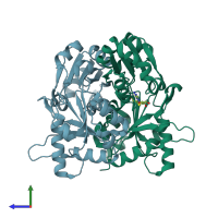 PDB entry 2ed3 coloured by chain, side view.