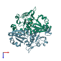 PDB entry 2ed3 coloured by chain, top view.