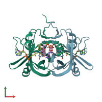 PDB entry 2ed4 coloured by chain, front view.