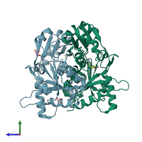 PDB entry 2ed5 coloured by chain, side view.