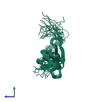 PDB entry 2ed7 coloured by chain, ensemble of 20 models, side view.