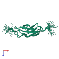 PDB entry 2ede coloured by chain, ensemble of 20 models, top view.