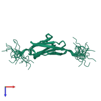 PDB entry 2edf coloured by chain, ensemble of 20 models, top view.