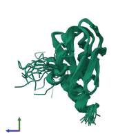 PDB entry 2edg coloured by chain, ensemble of 20 models, side view.