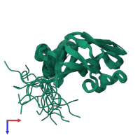 PDB entry 2edg coloured by chain, ensemble of 20 models, top view.