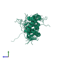 PDB entry 2edi coloured by chain, ensemble of 20 models, side view.