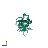 PDB entry 2edj coloured by chain, ensemble of 20 models, side view.