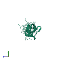PDB entry 2edt coloured by chain, ensemble of 20 models, side view.