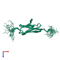 PDB entry 2edt coloured by chain, ensemble of 20 models, top view.