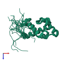 PDB entry 2edu coloured by chain, ensemble of 20 models, top view.