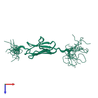 PDB entry 2edw coloured by chain, ensemble of 20 models, top view.
