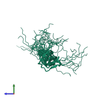 PDB entry 2edx coloured by chain, ensemble of 20 models, side view.