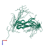 PDB entry 2edx coloured by chain, ensemble of 20 models, top view.