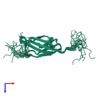 PDB entry 2ee3 coloured by chain, ensemble of 20 models, top view.