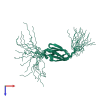 PDB entry 2eec coloured by chain, ensemble of 20 models, top view.