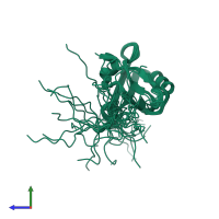 PDB entry 2eei coloured by chain, ensemble of 20 models, side view.