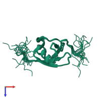 PDB entry 2eel coloured by chain, ensemble of 20 models, top view.