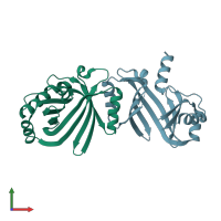 PDB entry 2een coloured by chain, front view.