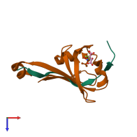 PDB entry 2eeo coloured by chain, top view.