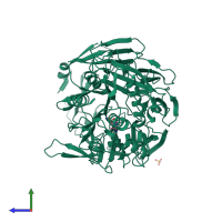 PDB entry 2eep coloured by chain, side view.