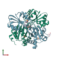 PDB entry 2eeq coloured by chain, front view.