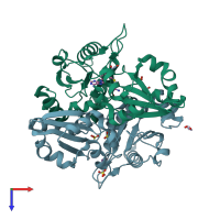 PDB entry 2eeq coloured by chain, top view.