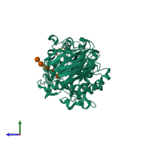 PDB entry 2eex coloured by chain, side view.