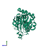 PDB entry 2ef0 coloured by chain, side view.