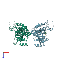 PDB entry 2ef1 coloured by chain, top view.
