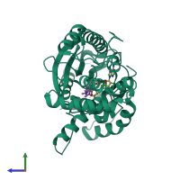 PDB entry 2efj coloured by chain, side view.